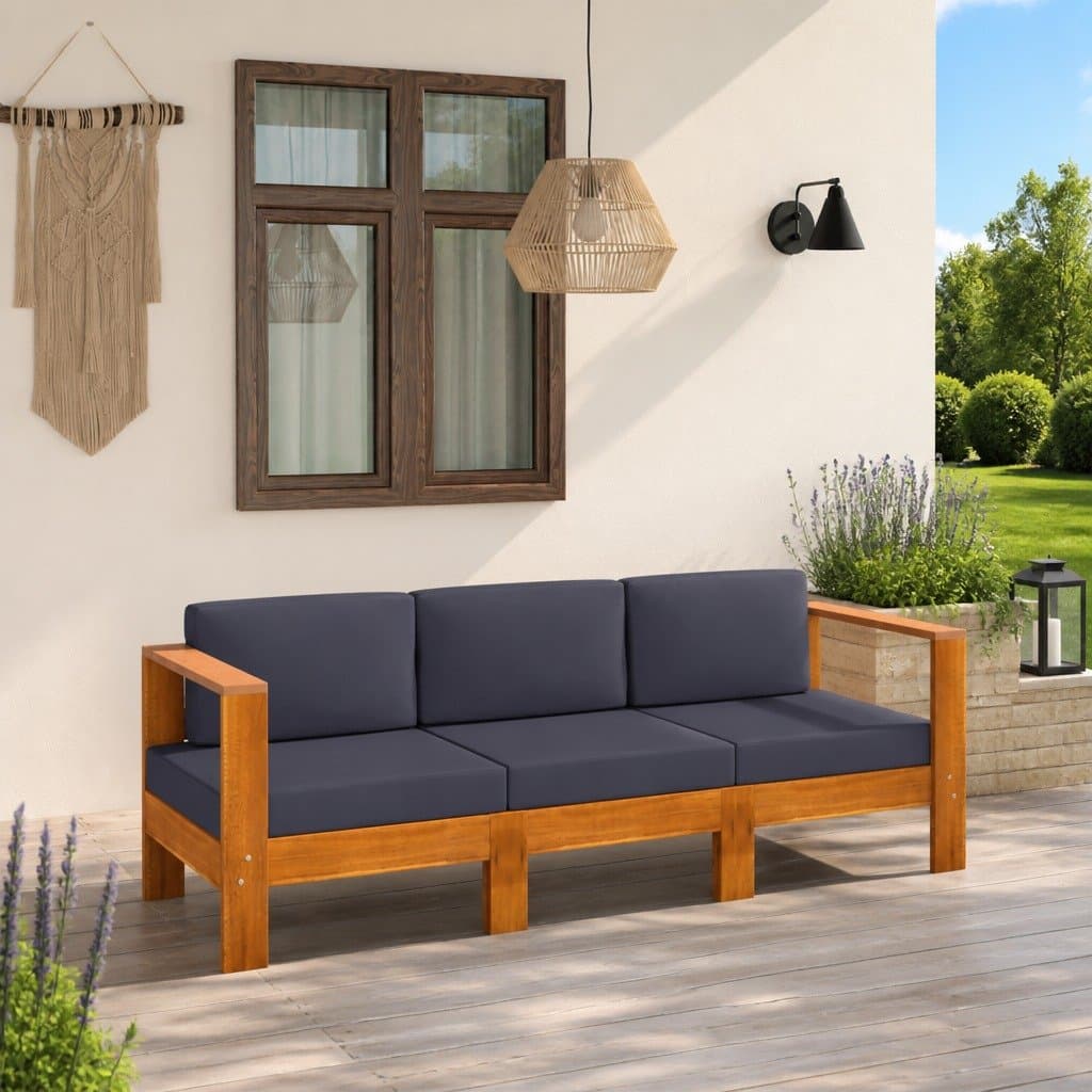 3-Seater Garden Sofa with Grey Cushions