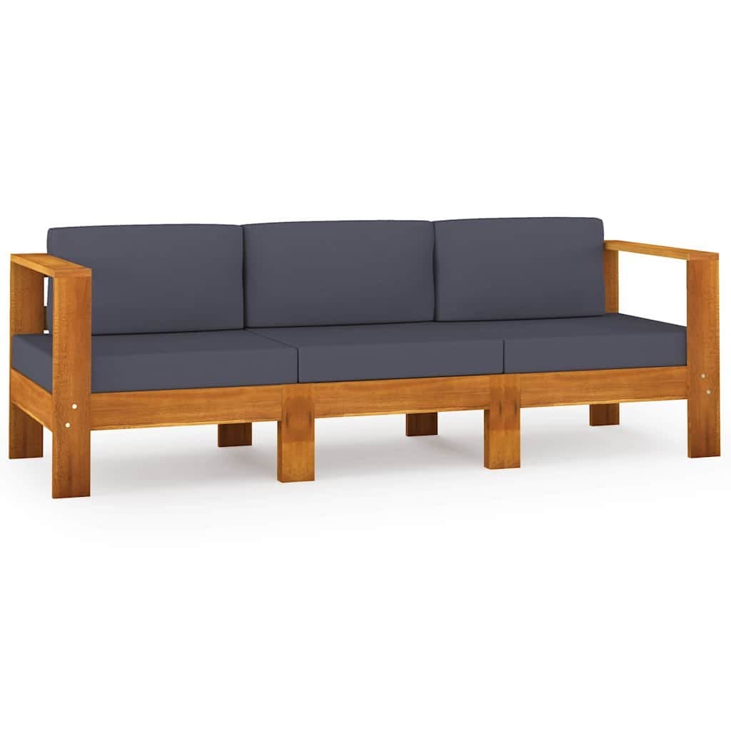 3-Seater Garden Sofa with Grey Cushions