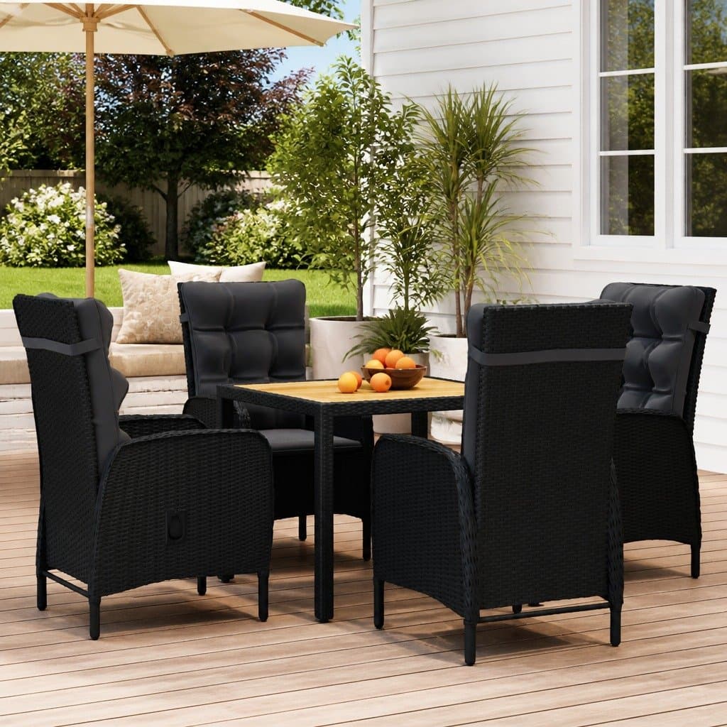 5 Piece Garden Dining Set with Rattan and Steel