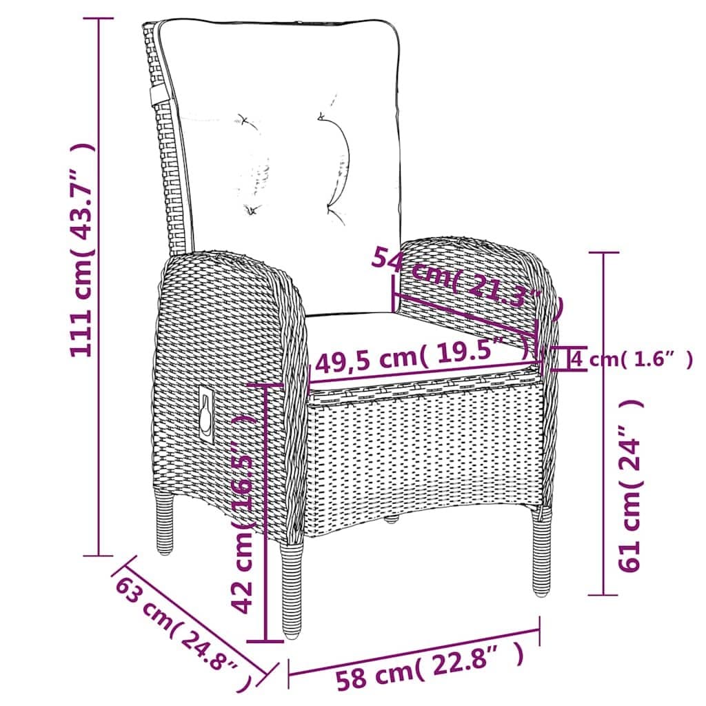 5 Piece Garden Dining Set with Rattan and Steel