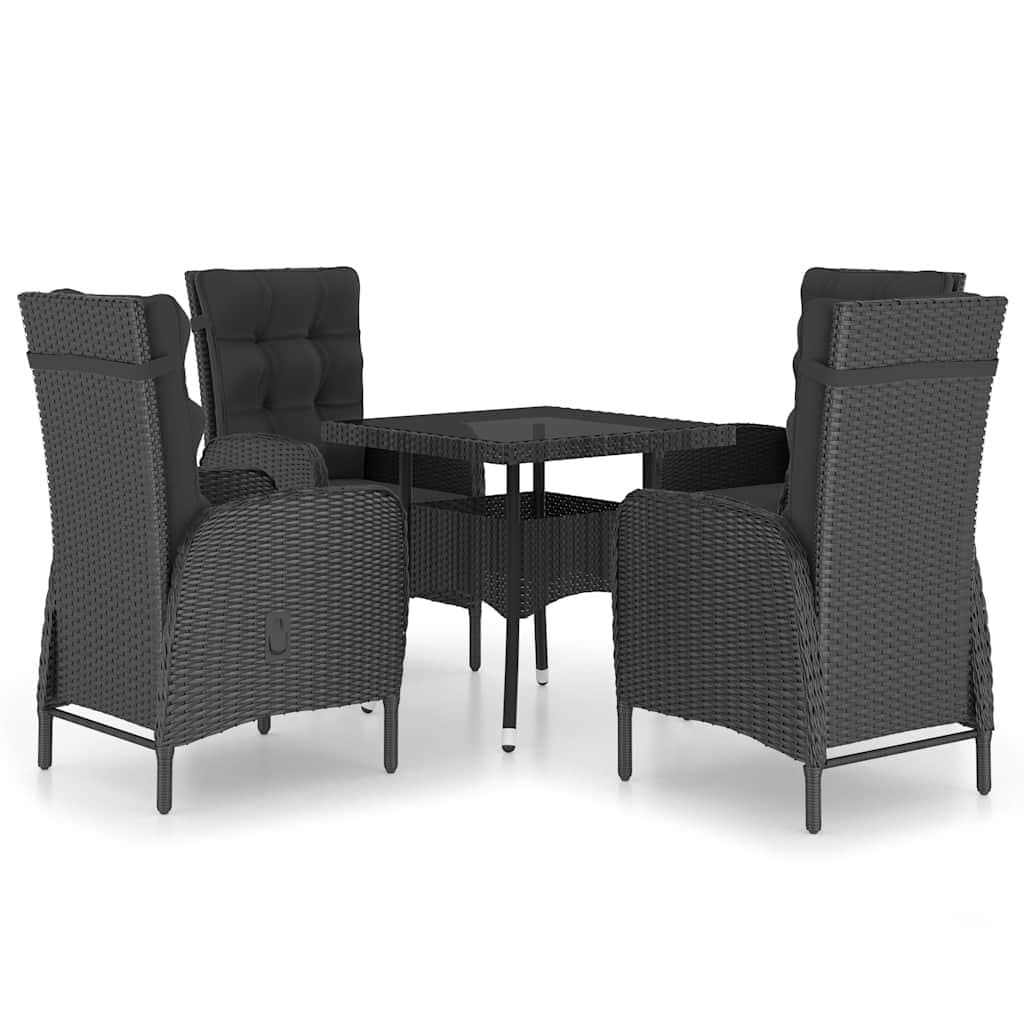 Black Poly Rattan 5 Piece Outdoor Dining Set with Glass Table