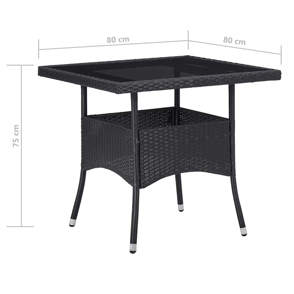 Black Poly Rattan 5 Piece Outdoor Dining Set with Glass Table