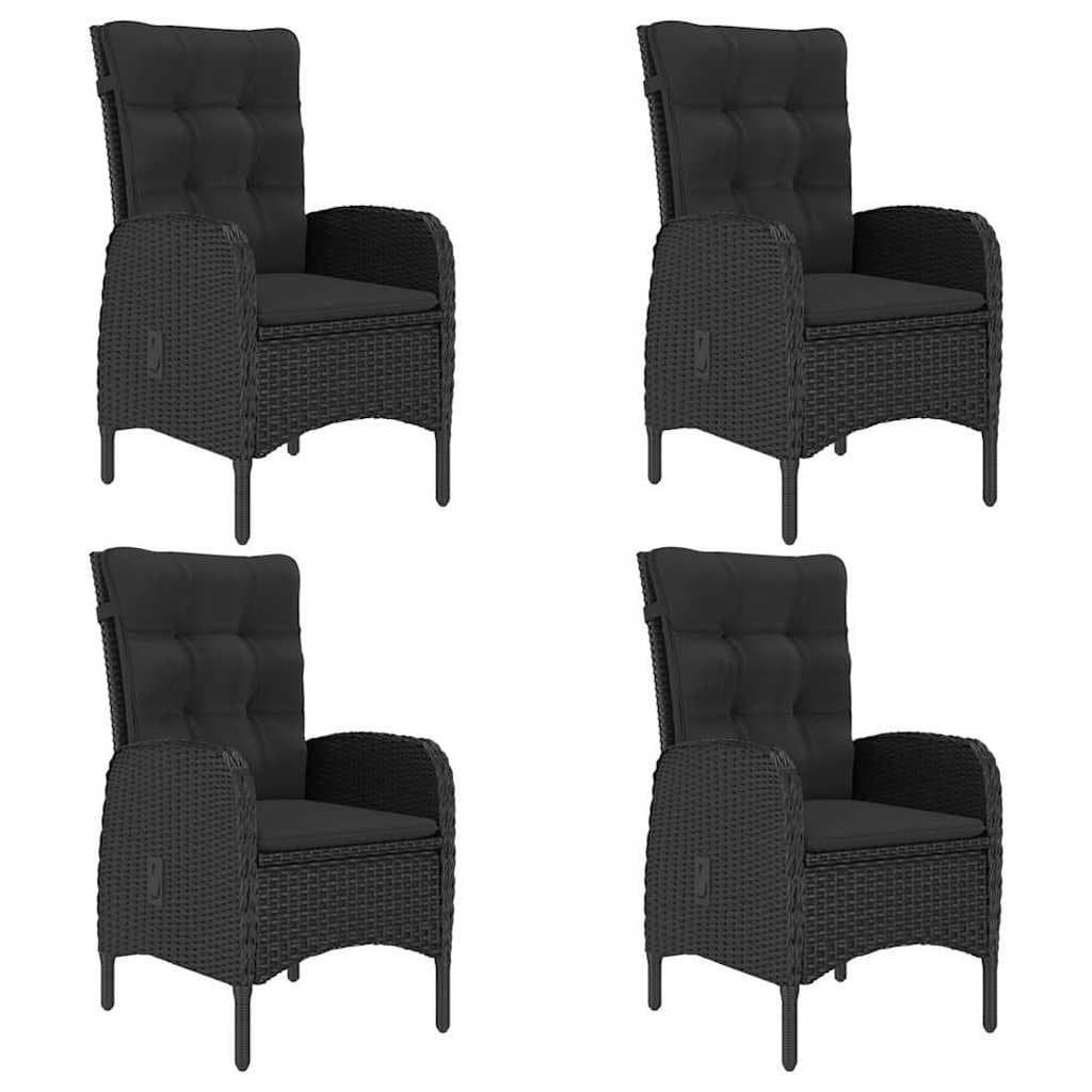 Black Poly Rattan 5 Piece Outdoor Dining Set with Glass Table