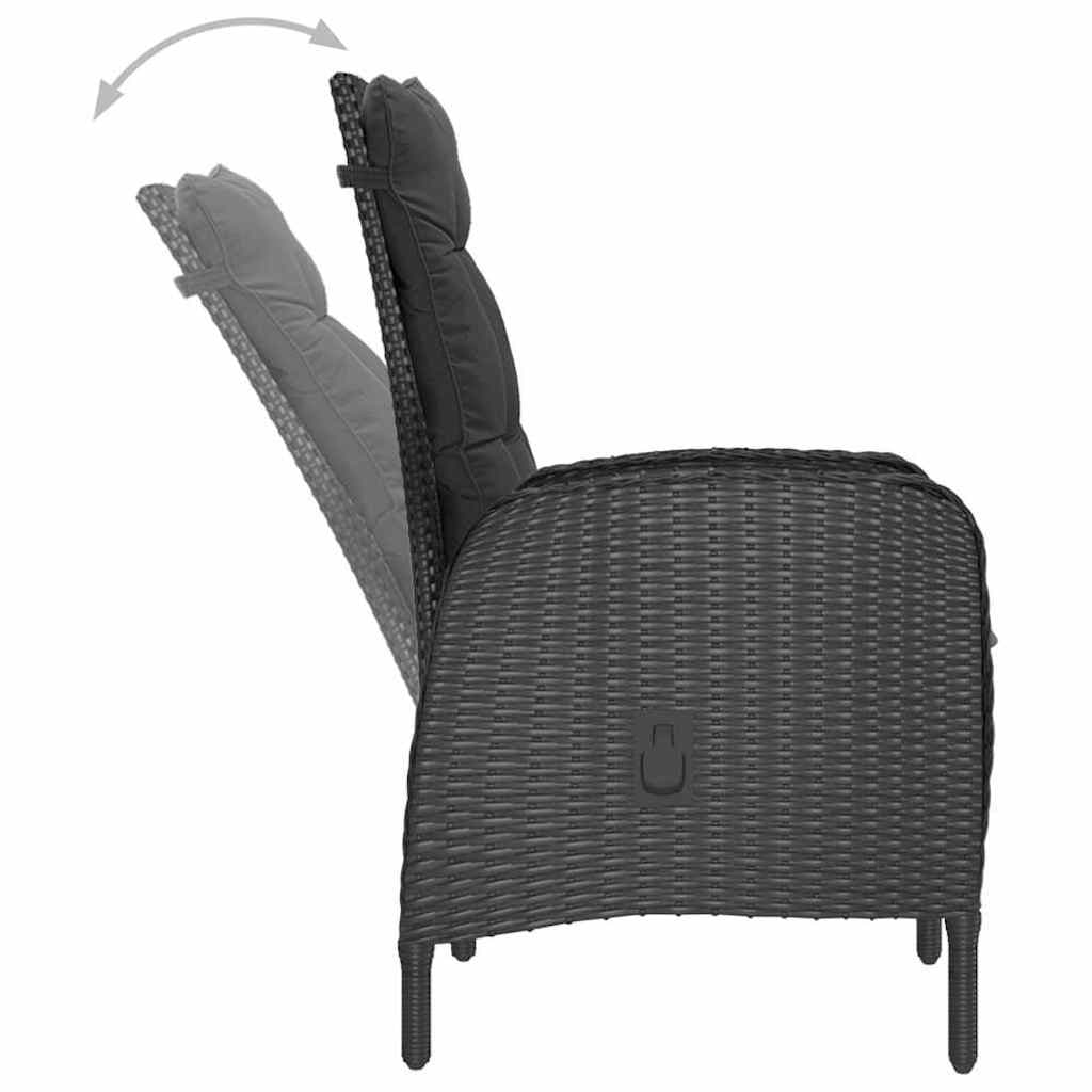 Black Poly Rattan 5 Piece Outdoor Dining Set with Glass Table