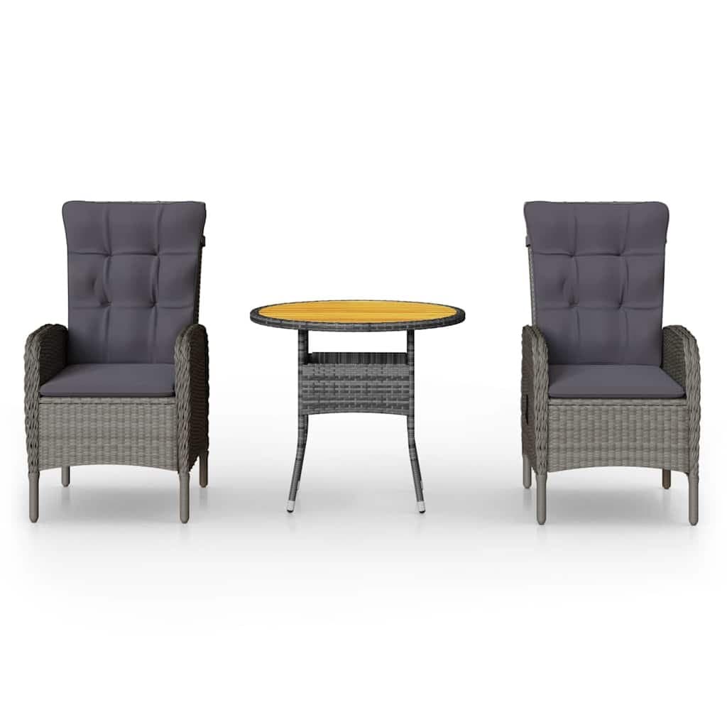 3 Piece Garden Bistro Set with Grey Armchairs