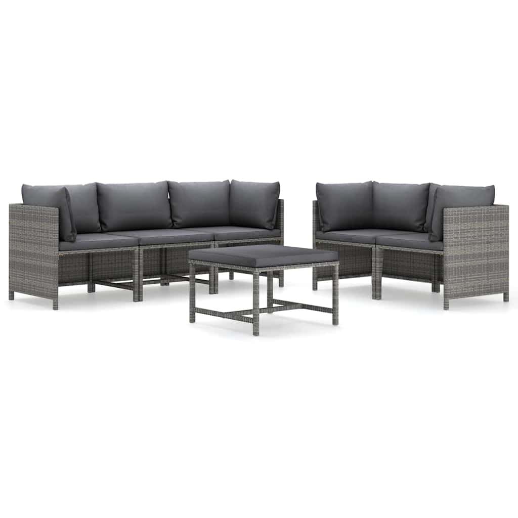 6-Piece Grey Poly Rattan Garden Lounge Set with Cushions