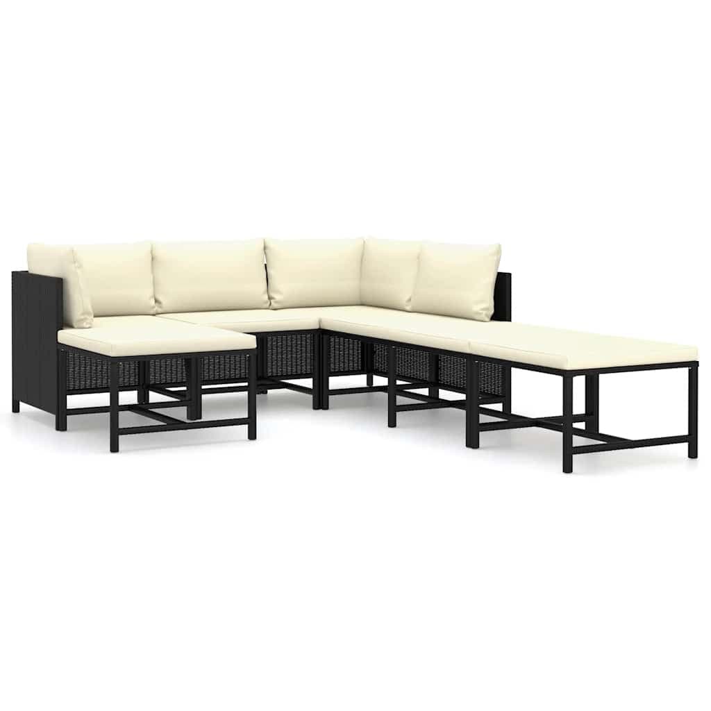 7-Piece Black Poly Rattan Garden Lounge Set