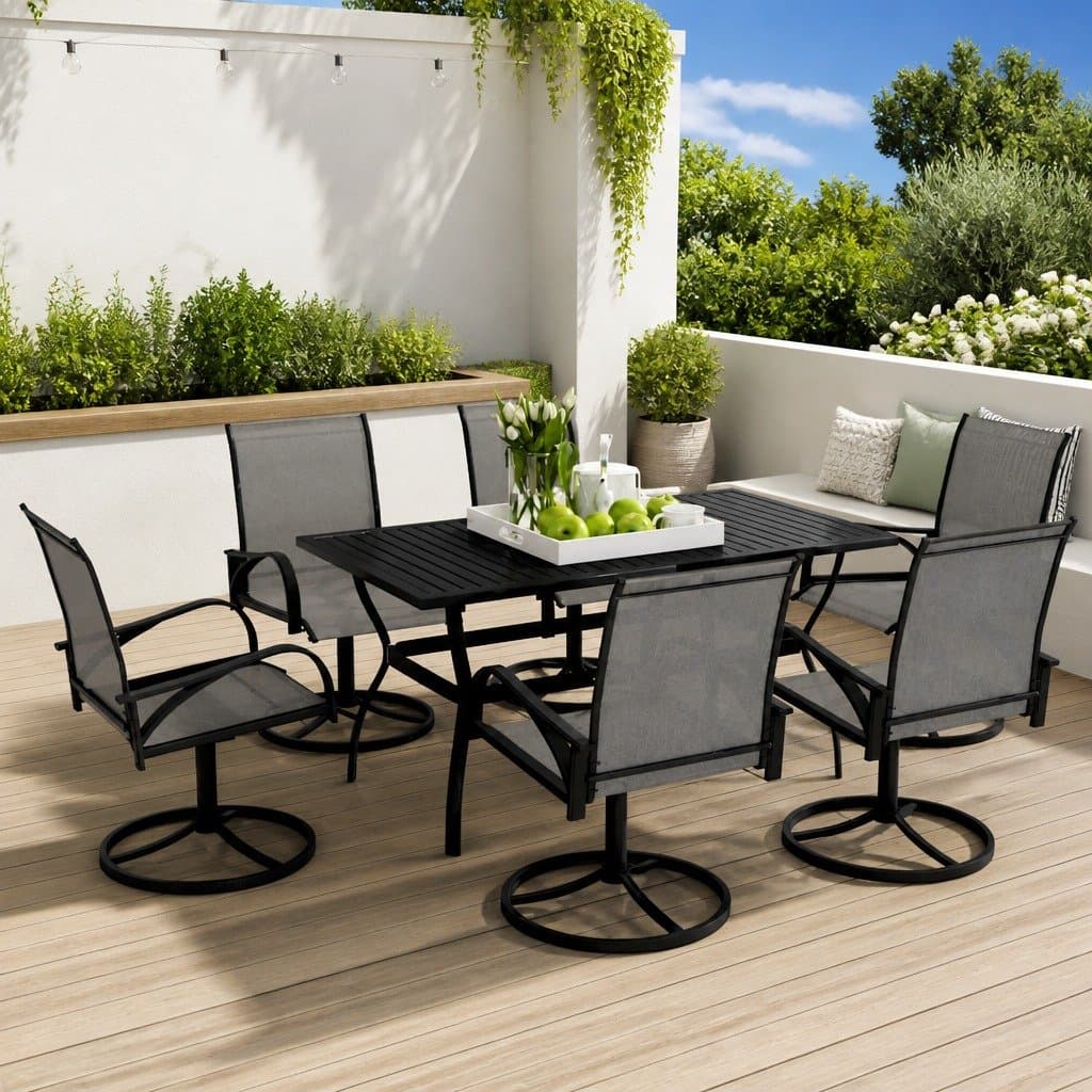 7 Piece Outdoor Garden Dining Set with Swivel Chairs