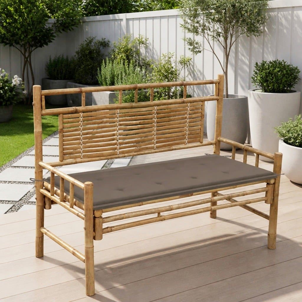 Bamboo Garden Bench with Taupe Cushion 120cm