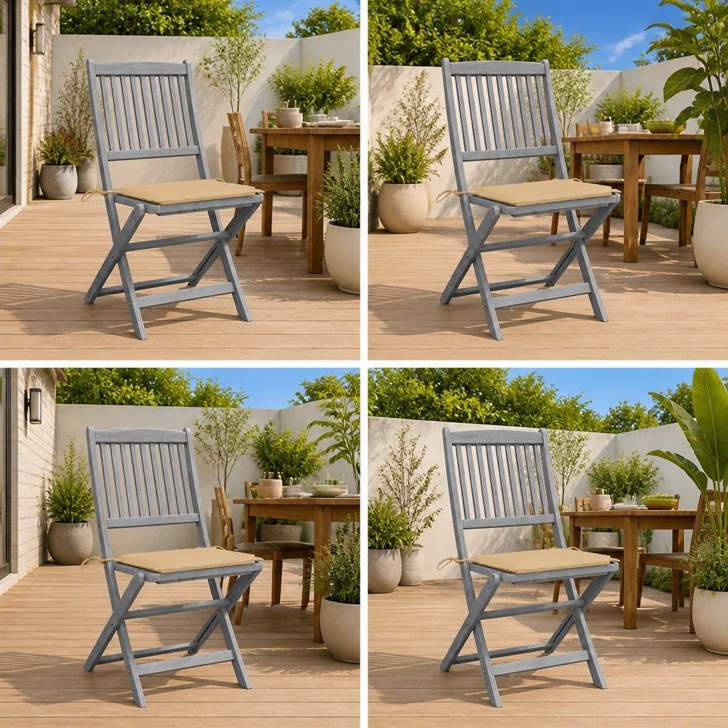 Set of 4 Grey Folding Chairs with Cushions for Outdoor Use