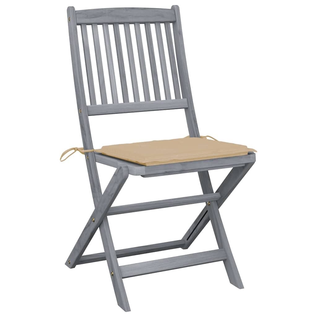 Set of 4 Grey Folding Chairs with Cushions for Outdoor Use