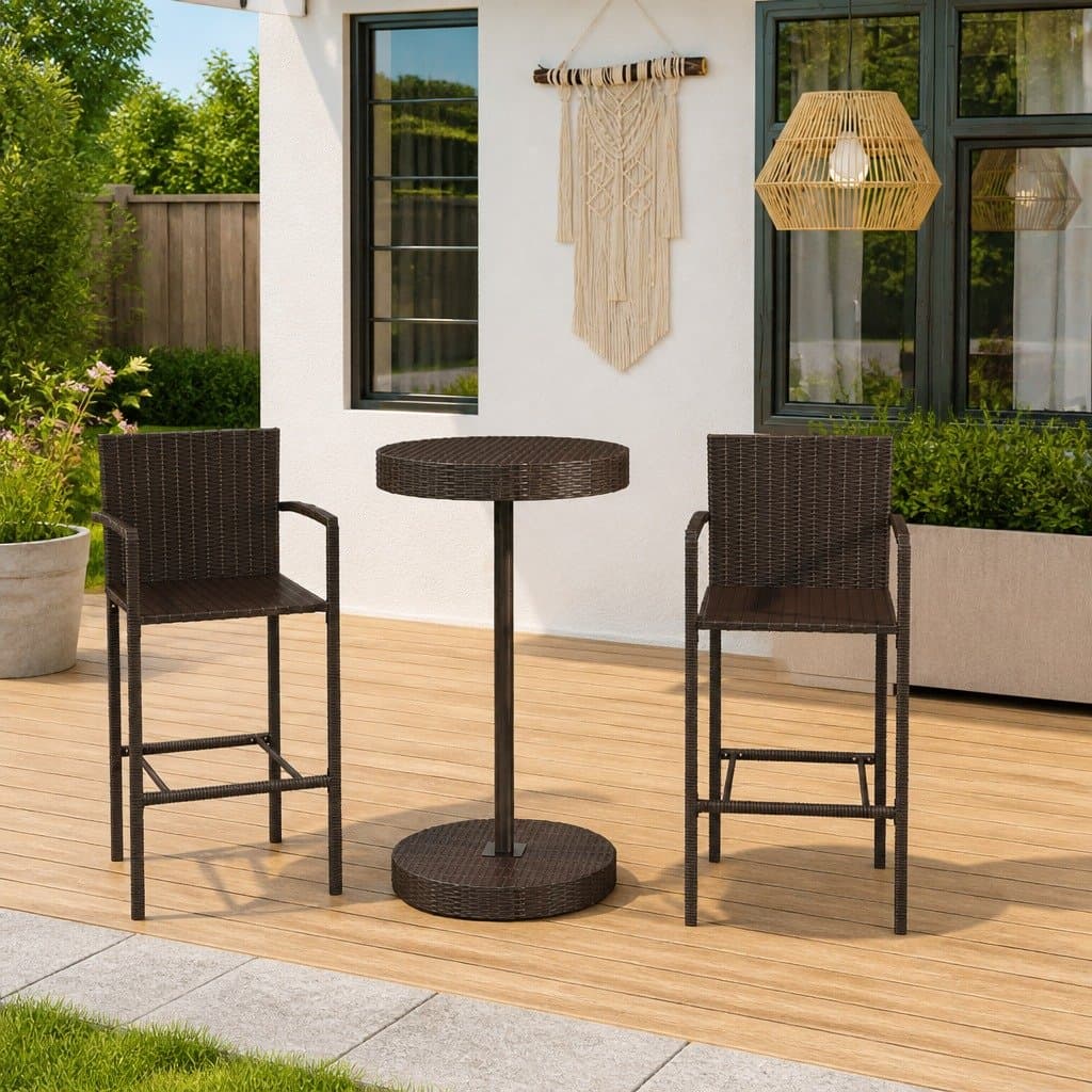 3 Piece Garden Bar Set with Rattan Stools