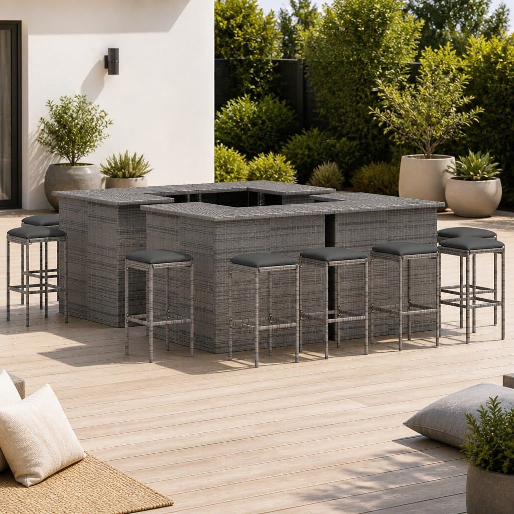 16 Piece Grey Outdoor Bar Set with Cushions