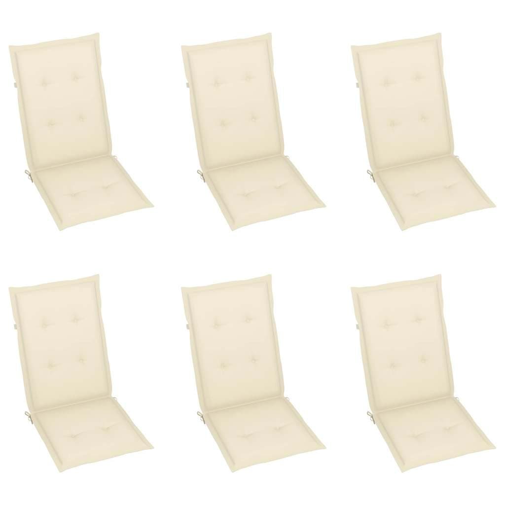 Teak Wood Garden Chairs Set of 6 with Cream Cushions