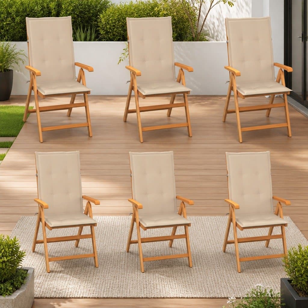 Teak Wood Reclining Garden Chairs Set of 6 with Cushions
