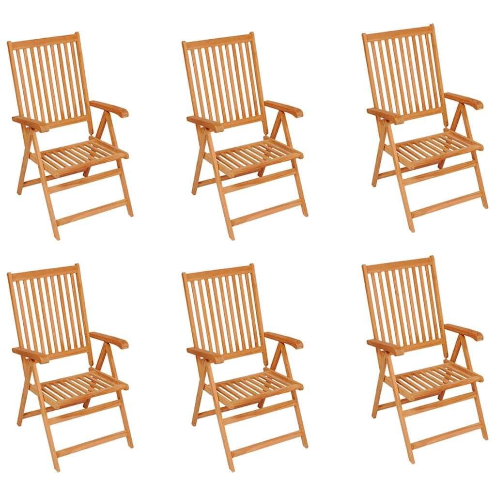 Teak Wood Reclining Garden Chairs Set of 6 with Cushions