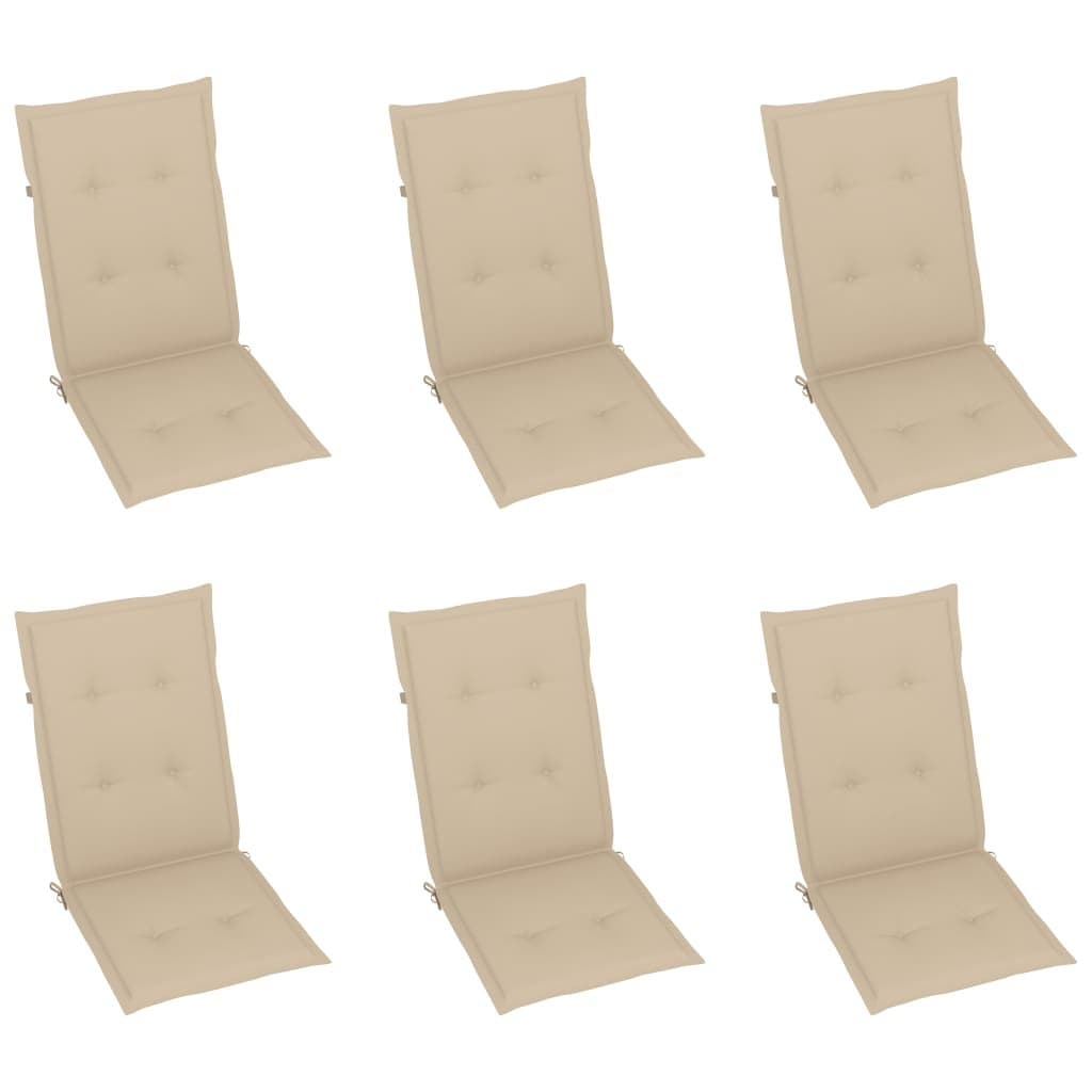 Teak Wood Reclining Garden Chairs Set of 6 with Cushions