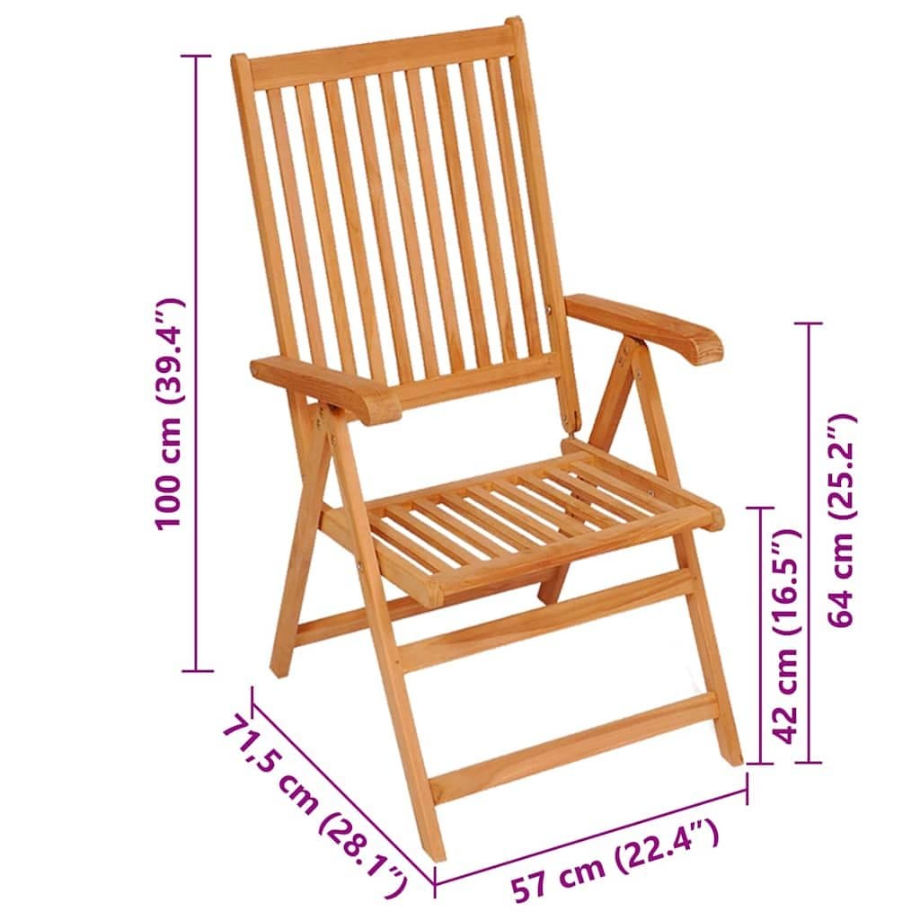 Teak Wood Reclining Garden Chairs Set of 6 with Cushions