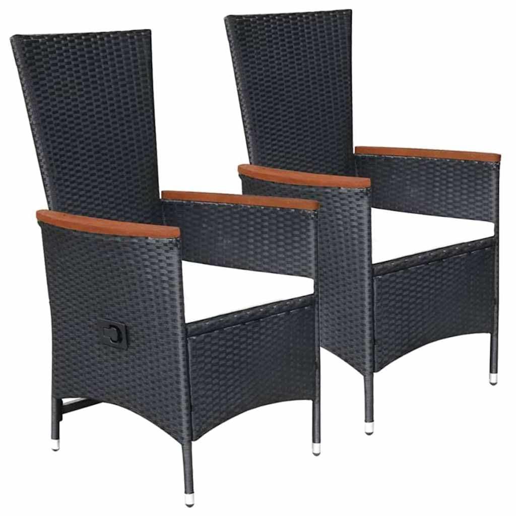 5 Piece Outdoor Dining Set with Reclining Chairs in Black