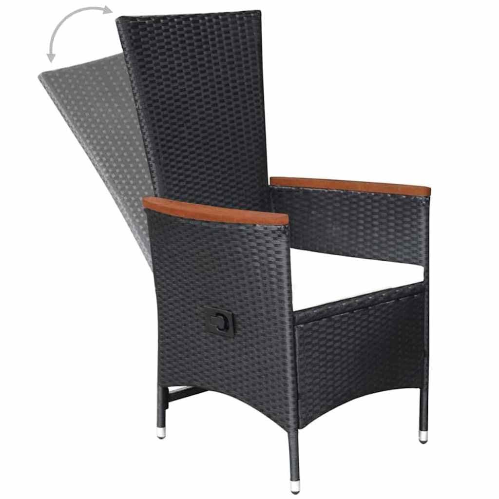 5 Piece Outdoor Dining Set with Reclining Chairs in Black