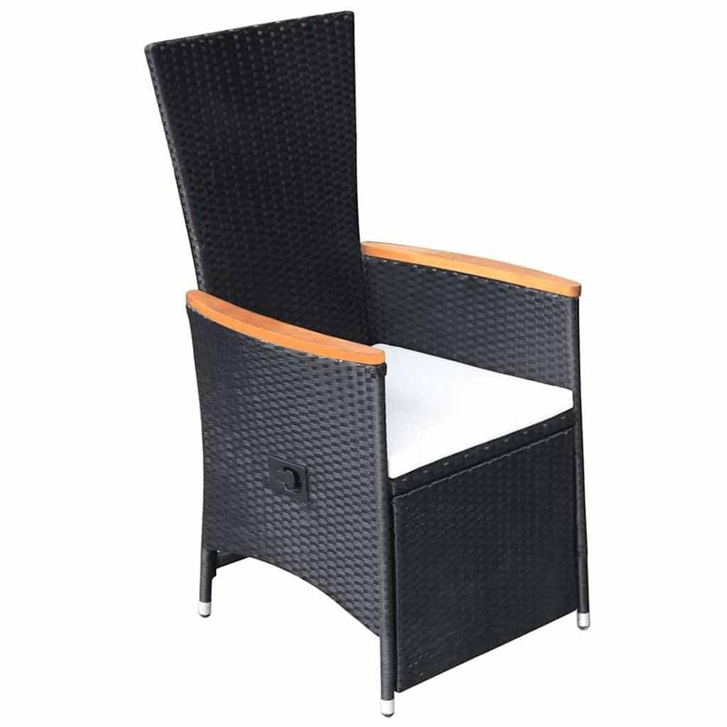 5 Piece Outdoor Dining Set with Reclining Chairs in Black