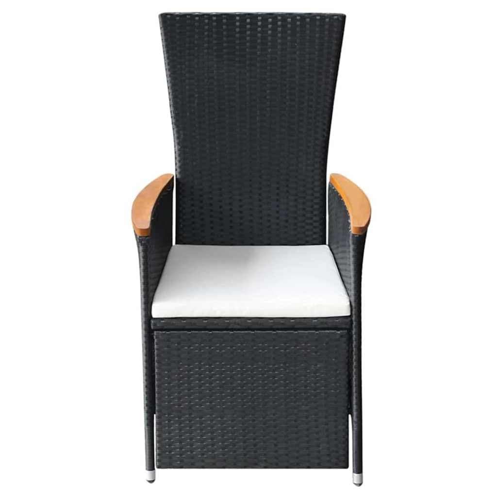 5 Piece Outdoor Dining Set with Reclining Chairs in Black