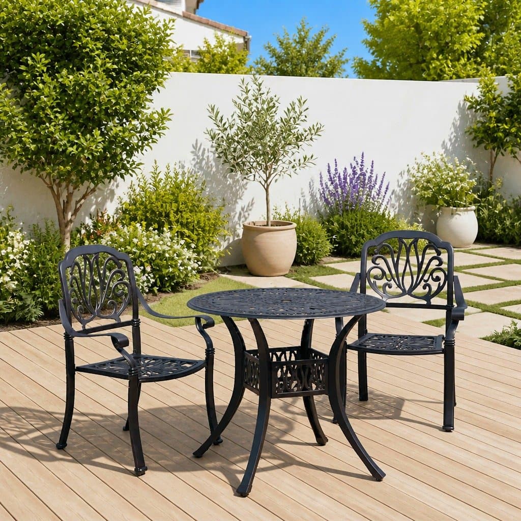 Black Cast Aluminium 3-Piece Outdoor Bistro Set