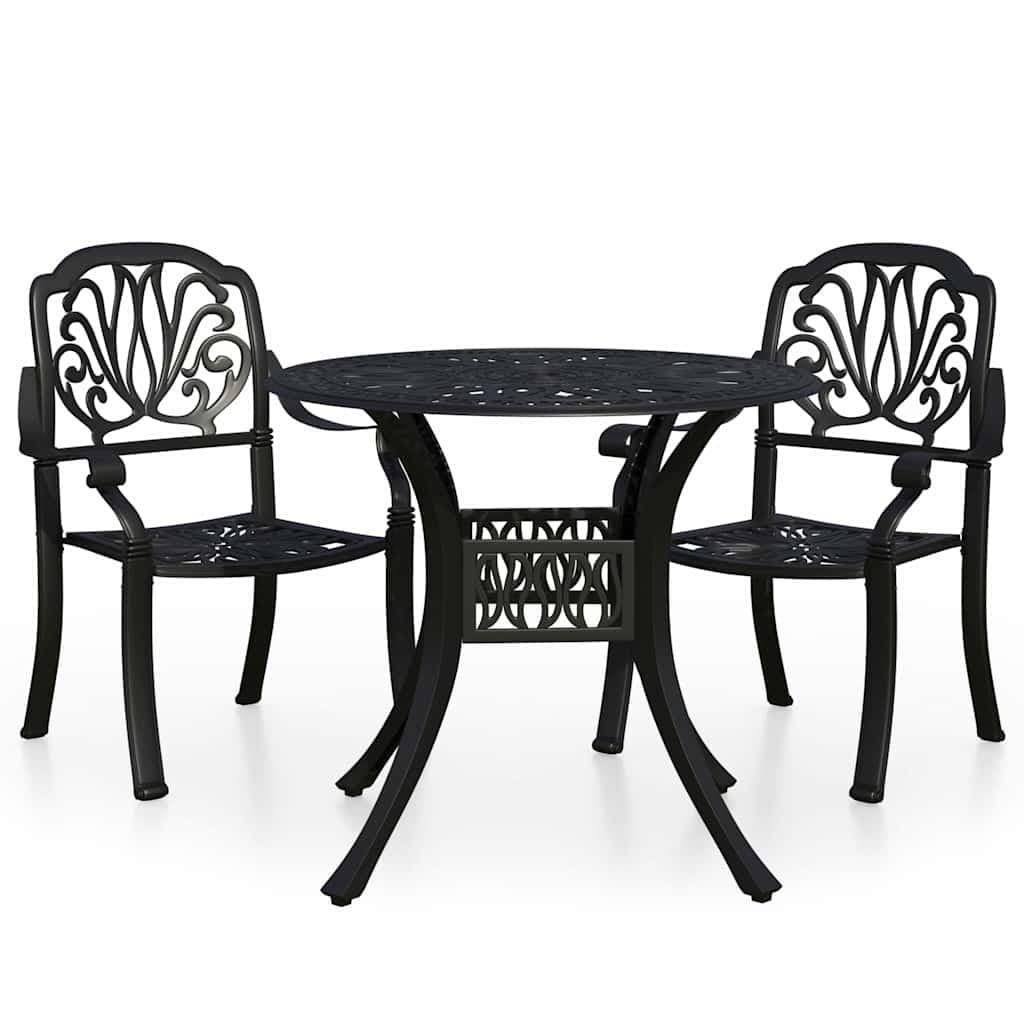 Black Cast Aluminium 3-Piece Outdoor Bistro Set