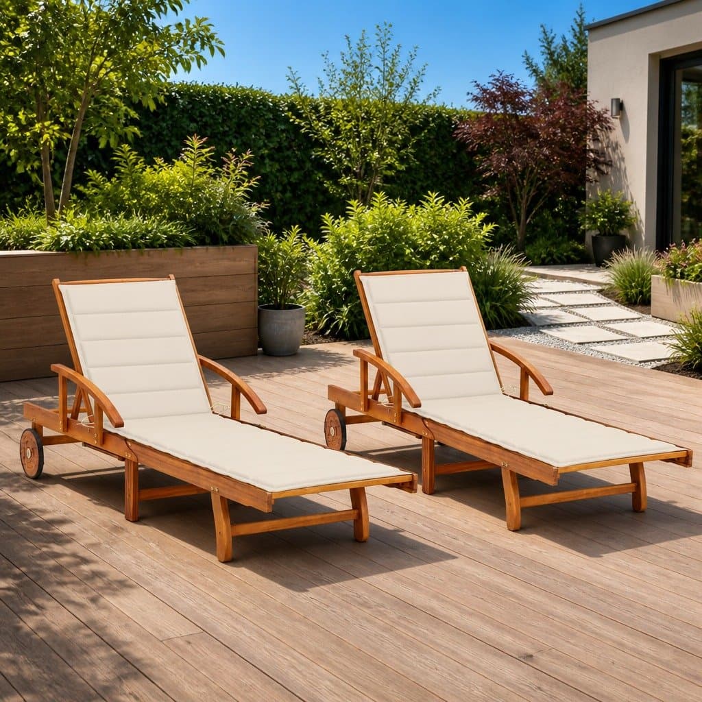 Adjustable Sun Loungers Set of 2 with Cushions