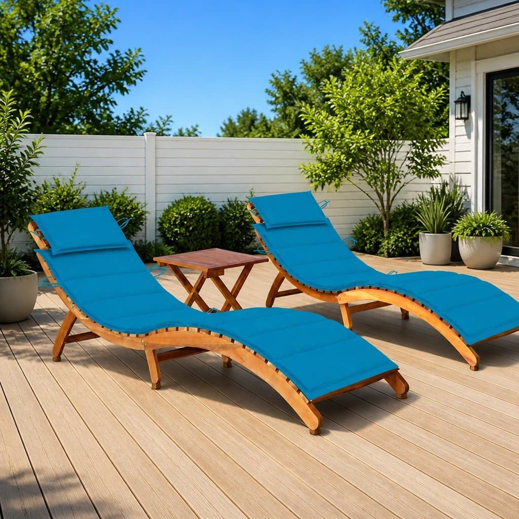 Acacia Wood Sun Loungers Set with Table and Cushions