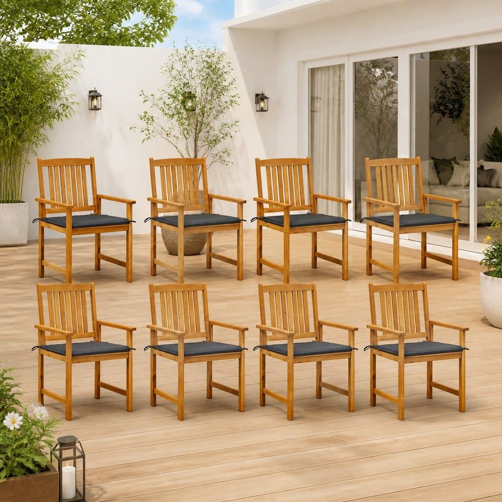 8-Piece Acacia Wood Outdoor Garden Chair Set with Cushions