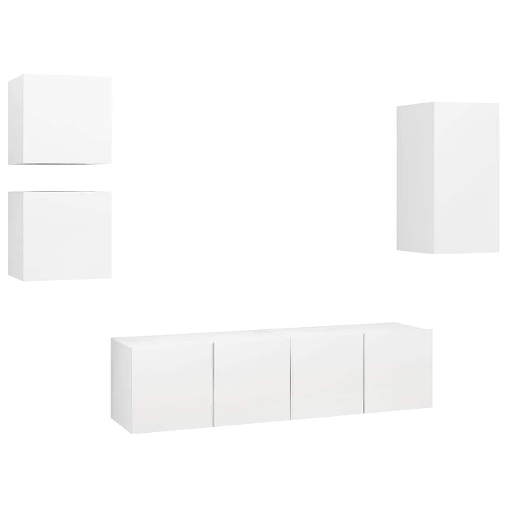 TV Cabinet Set 5 Piece Wall Mounted Storage White Living Room Entertainment Unit
