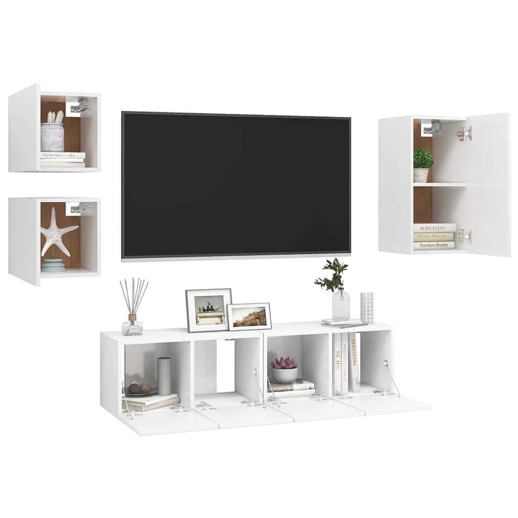 TV Cabinet Set 5 Piece Wall Mounted Storage White Living Room Entertainment Unit