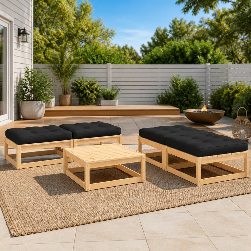 5 Piece Garden Lounge Set Outdoor Pinewood Loungers with Cushions