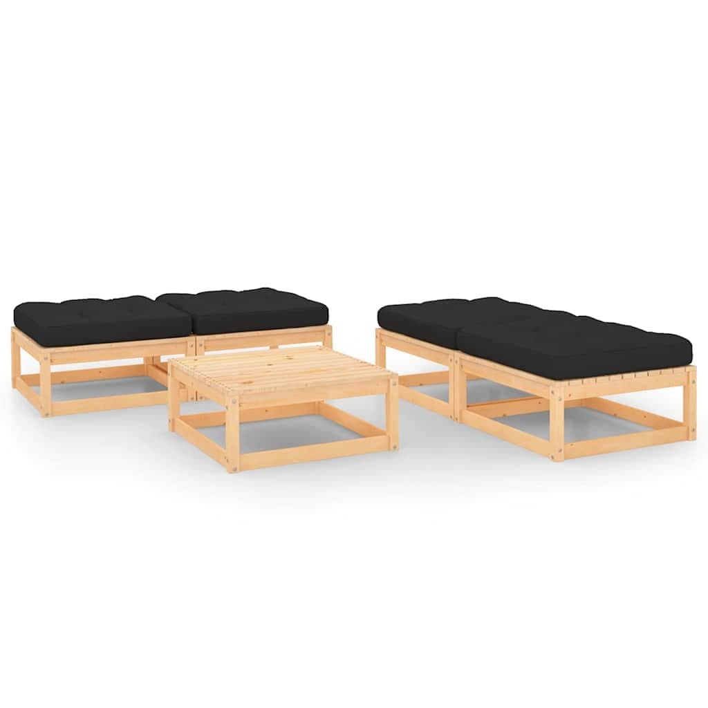 5 Piece Garden Lounge Set Outdoor Pinewood Loungers with Cushions