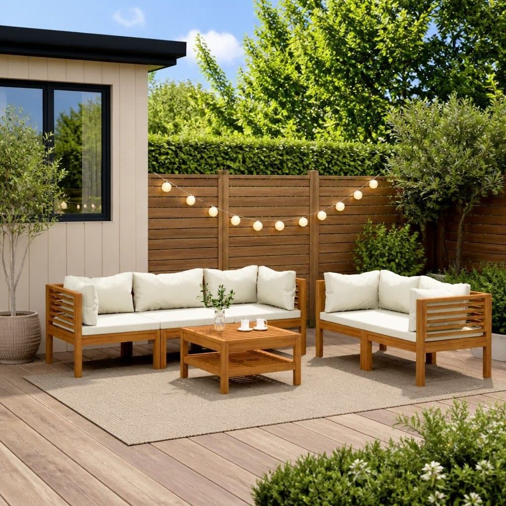 6 Piece Outdoor Furniture Set with Acacia Wood Lounge