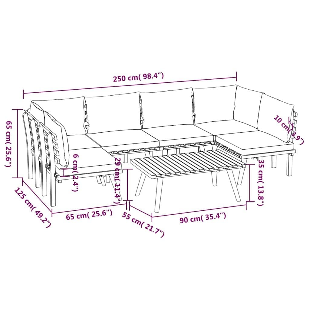 7 Piece Outdoor Furniture Set in Solid Acacia Wood