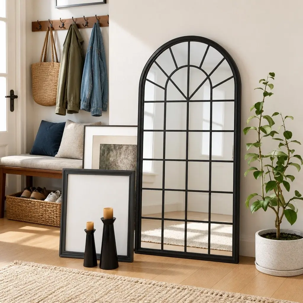 Black Iron Decorative Mirror 90x45 cm for Home