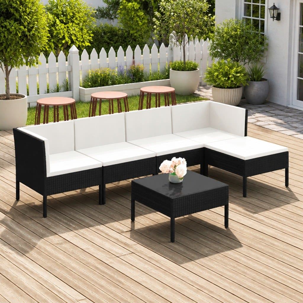 6-Piece Black Garden Lounge Set with Cushions