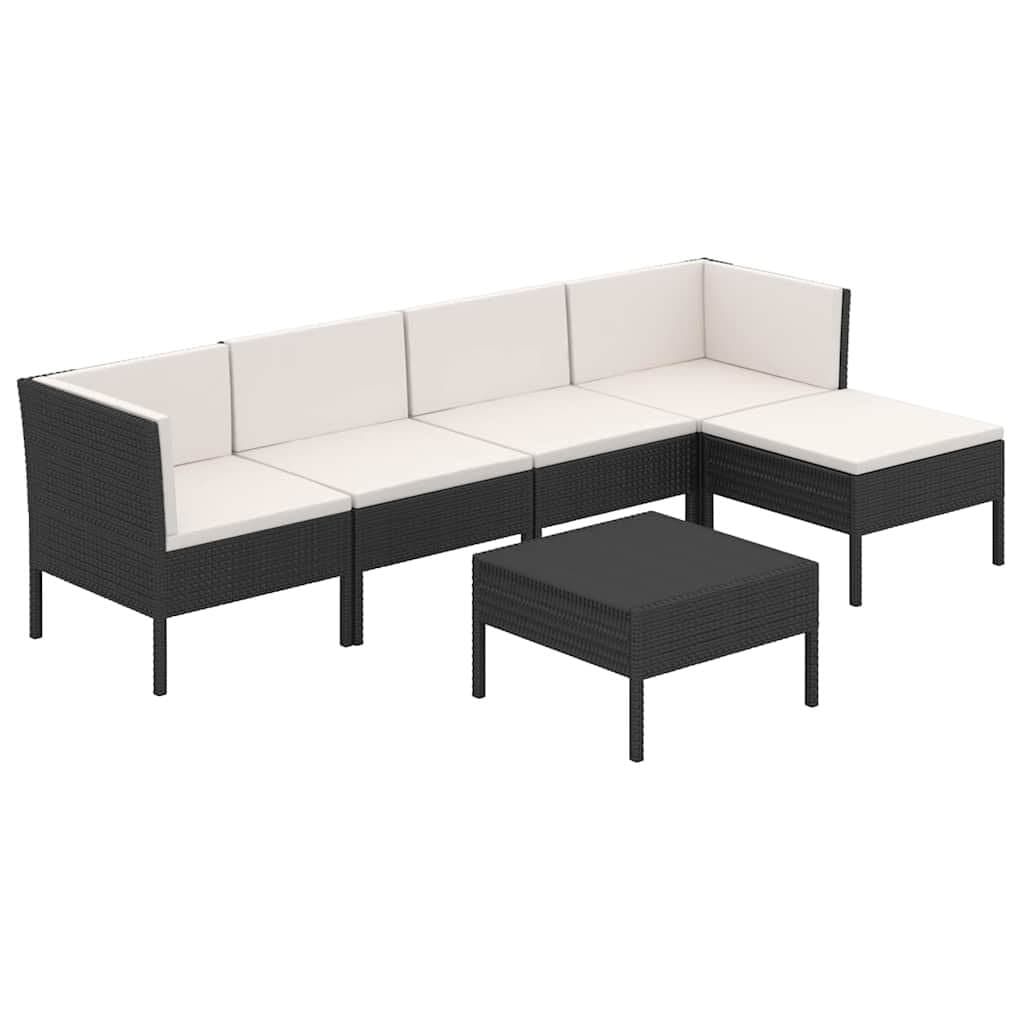 6-Piece Black Garden Lounge Set with Cushions