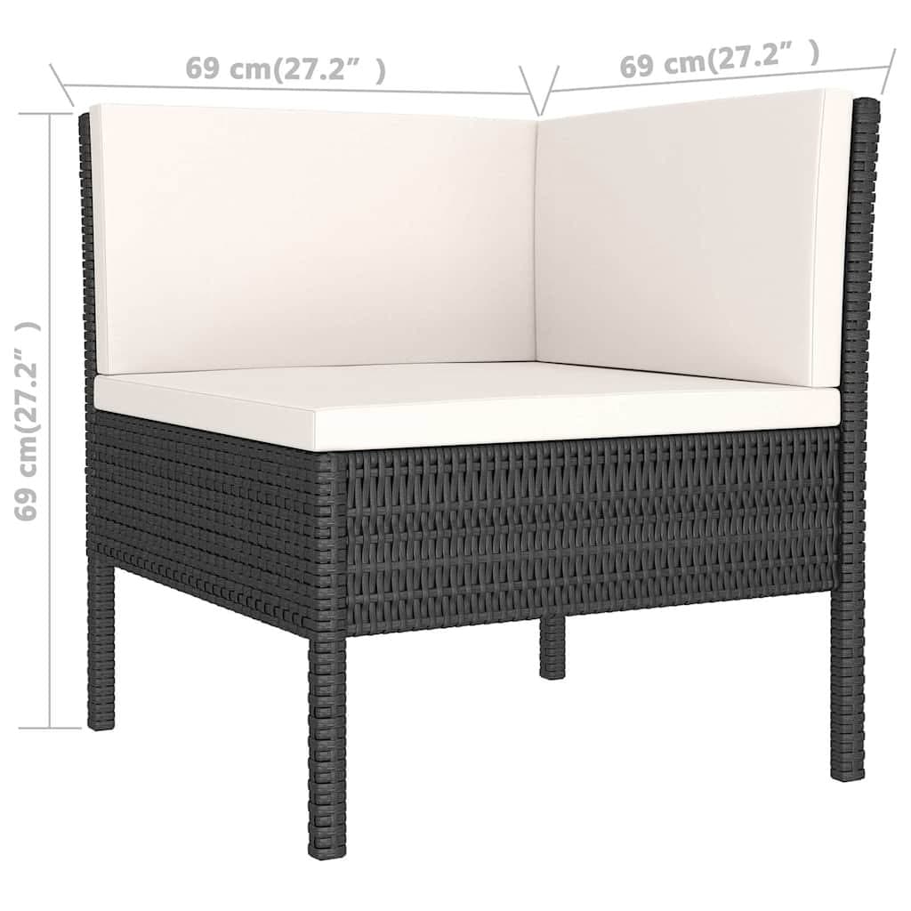 6-Piece Black Garden Lounge Set with Cushions