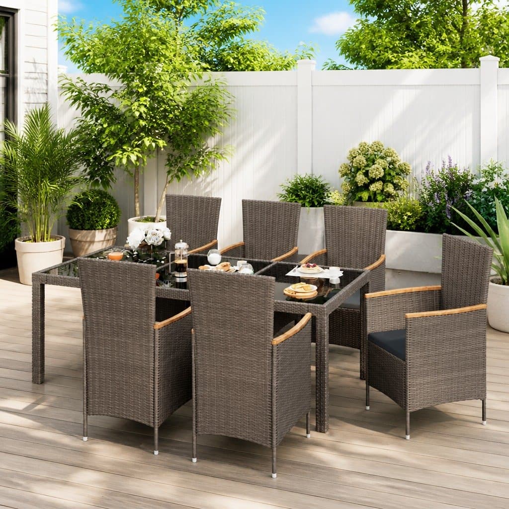 7-Piece Garden Furniture Set with Durable Grey Cushions