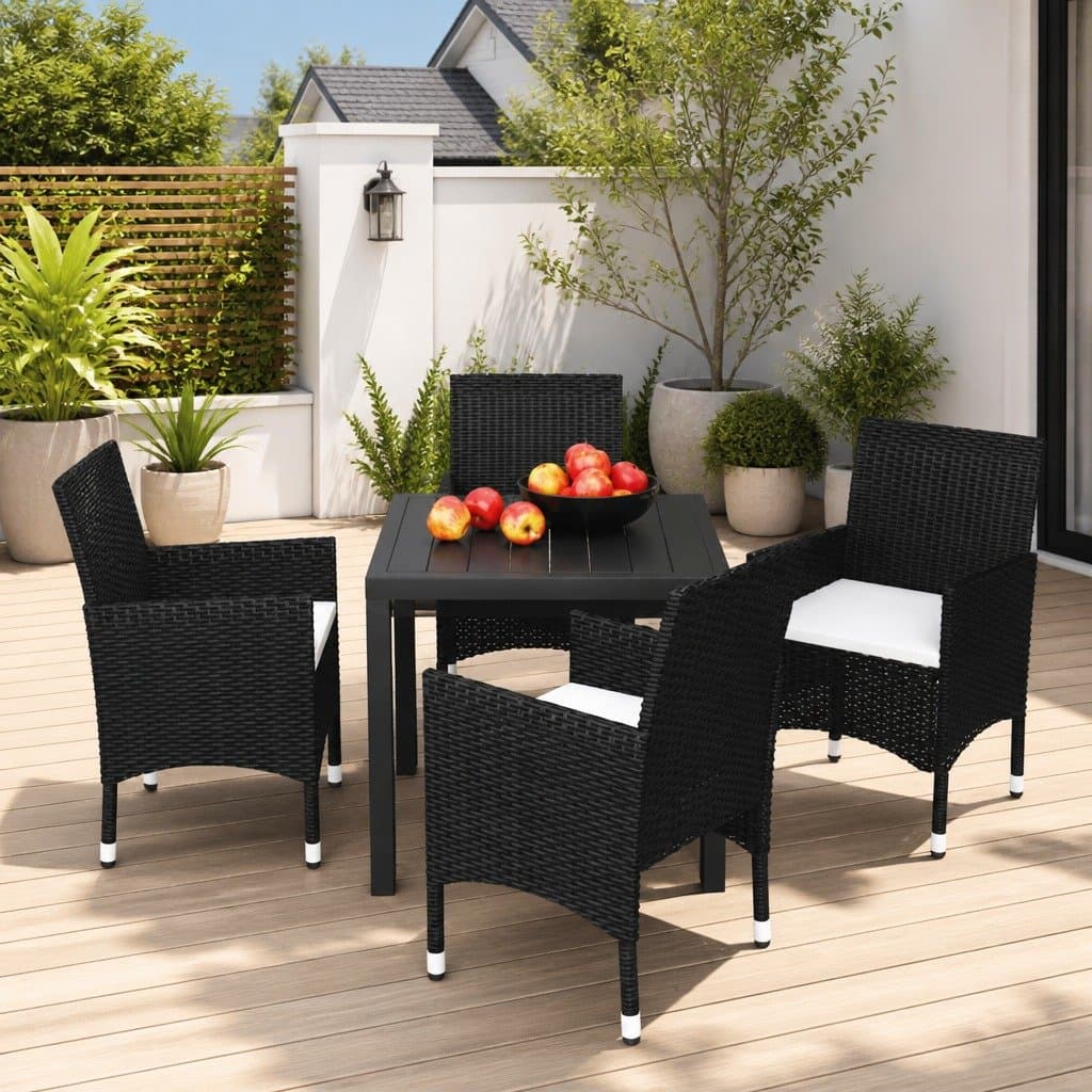 5 Piece Black PE Rattan Outdoor Dining Set