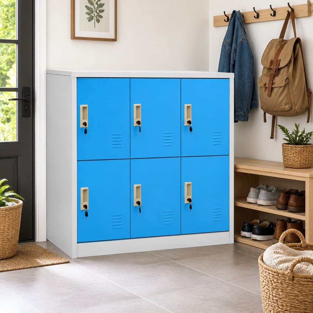 Light Grey and Blue Storage Locker Cabinets Set