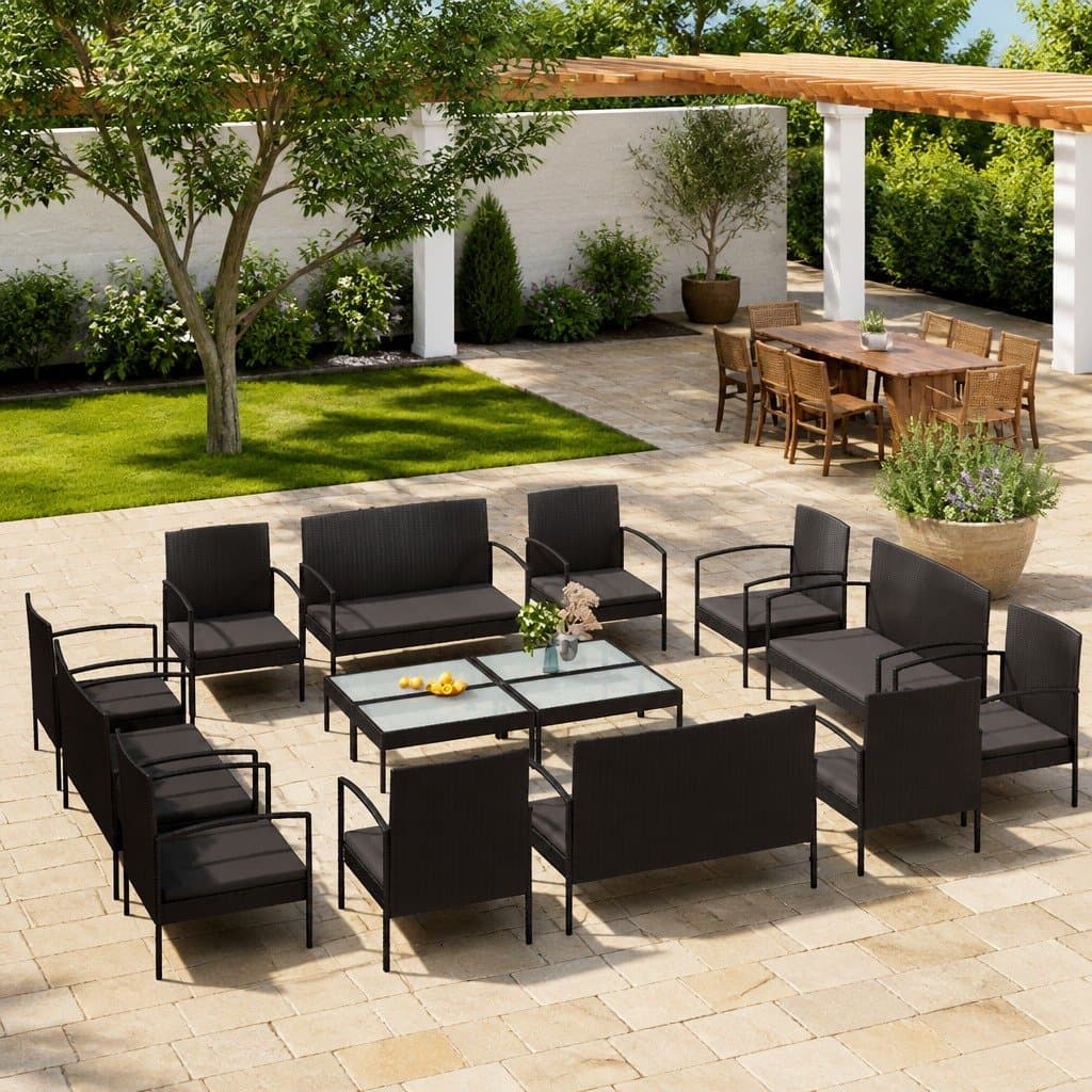Poly Rattan Garden Lounge Set 16 Piece Outdoor Furniture Patio with Cushions