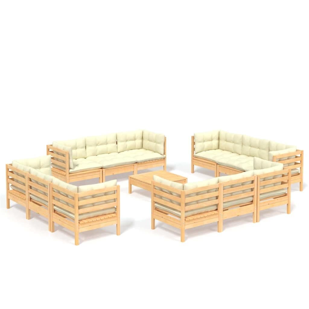 13 Piece Pinewood Garden Lounge Set with Cream Cushions