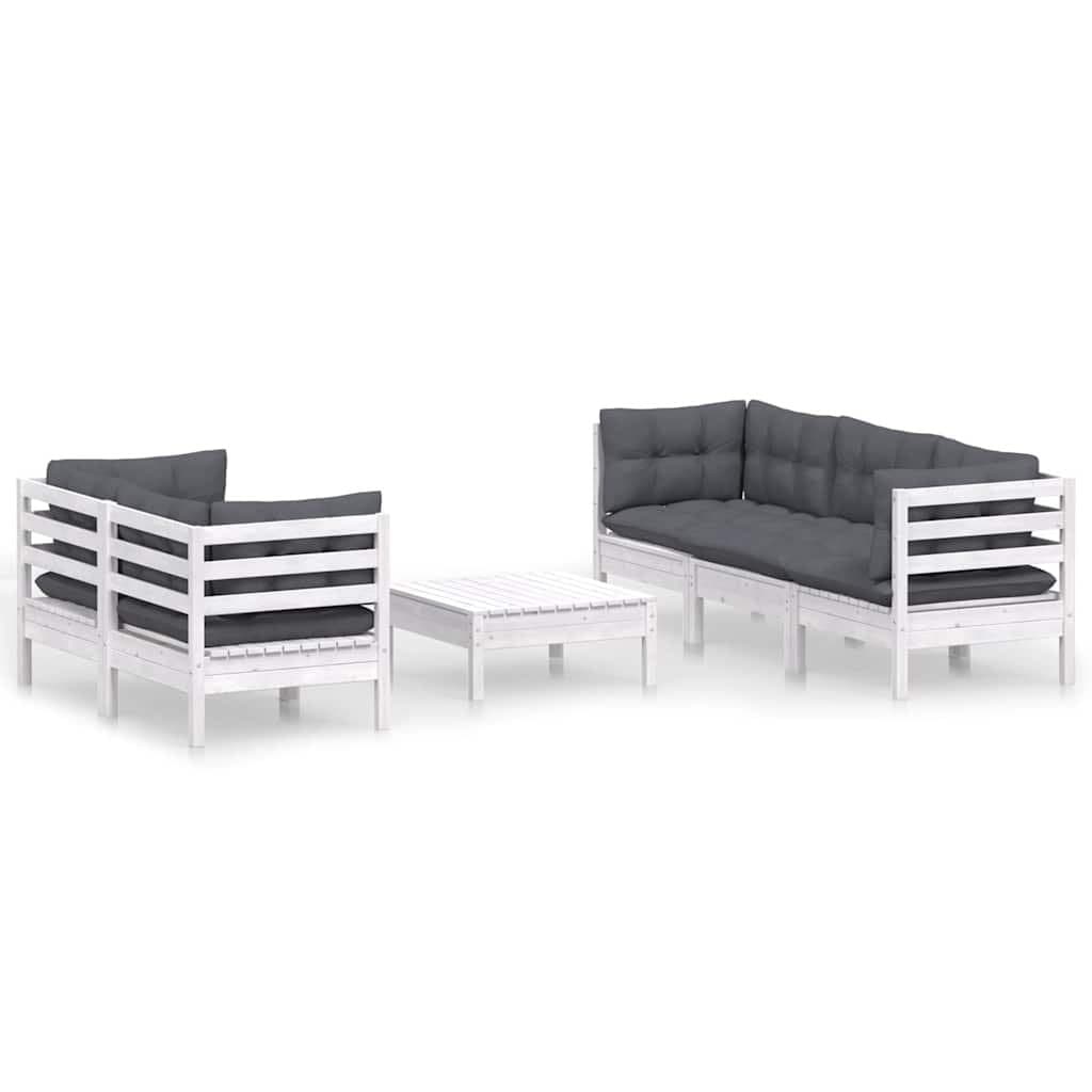 Garden Lounge Set 6 Piece Outdoor Furniture Patio Pinewood White Modular