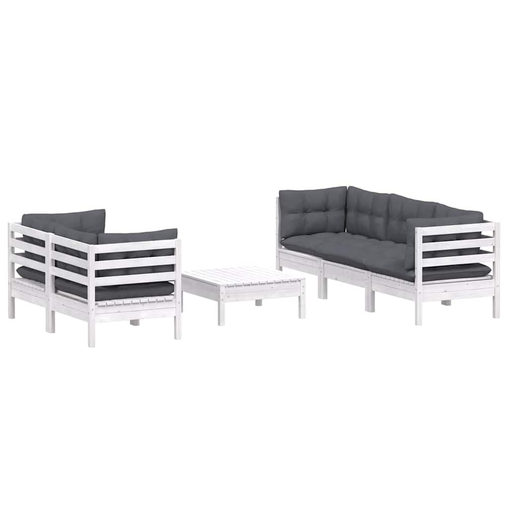 Garden Lounge Set 6 Piece Outdoor Furniture Patio Pinewood White Modular