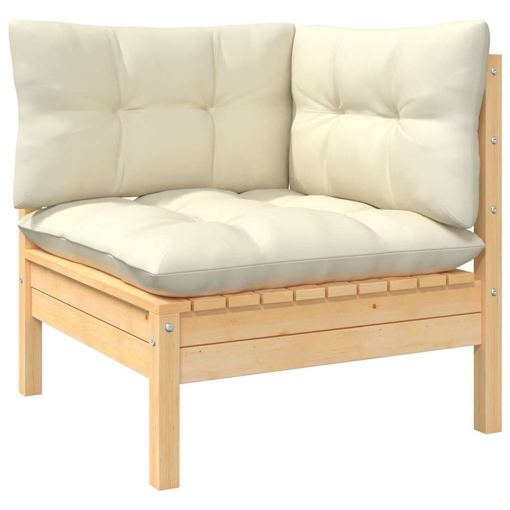 Solid Pinewood 7 Piece Outdoor Garden Lounge Set with Cream Cushions
