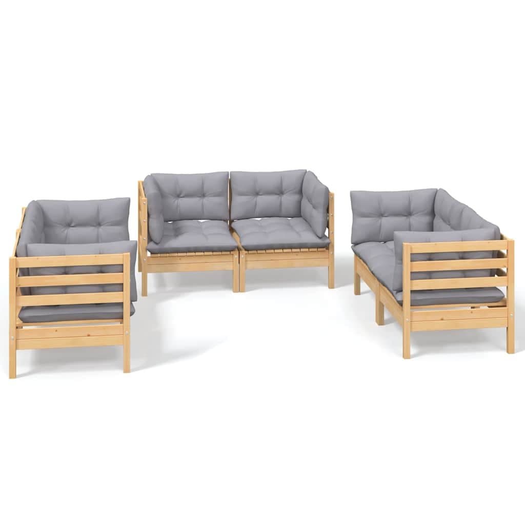 6 Piece Modular Garden Lounge Set with Grey Cushions